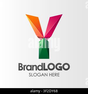 Brand Logo Letter Y Template, 3D Shape Low Poly, Suitable For Business Company Visual Identity, Vector Illustration Stock Vector