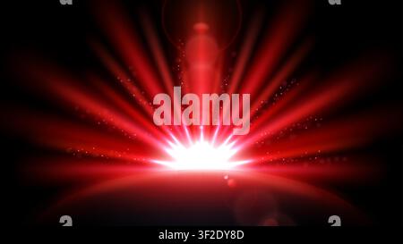 Red Rays with Lens Flare Isolated on Black Background. Widescreen Resolution, Vector Illustration Stock Vector