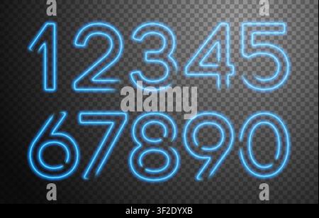 Number Symbols Collection, Blue Neon Line Style, Vector Illustration Stock Vector