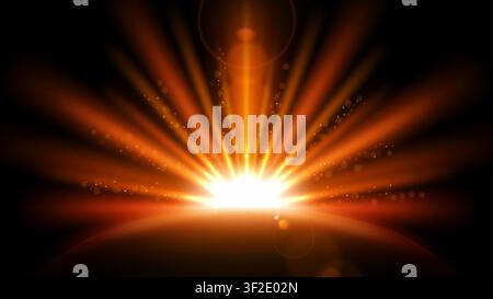 Sun Rays with Lens Flare Isolated on Black Background. Widescreen Resolution, Vector Illustration Stock Vector