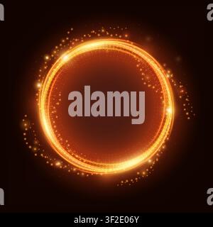 Fire Light Ring with Spark, Isolated on Dark Background, Vector Illustration Stock Vector