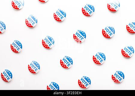Seamless pattern of political voting pins for 2020 election on white Stock Photo