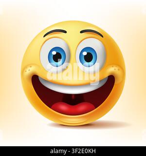 Smiley Faces Emoticon Characters with Happy Facial Expressions. 3D Realistic, Vector Illustration Stock Vector