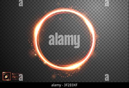 Fire Light Ring with Spark, Isolated on Transparent Pattern, Vector Illustration Stock Vector
