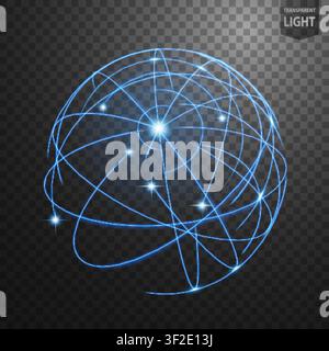 Blue Line Constructed Sphere Wireframe on Transparent Background. Isolated and Easy to Edit, Vector Illustration Stock Vector