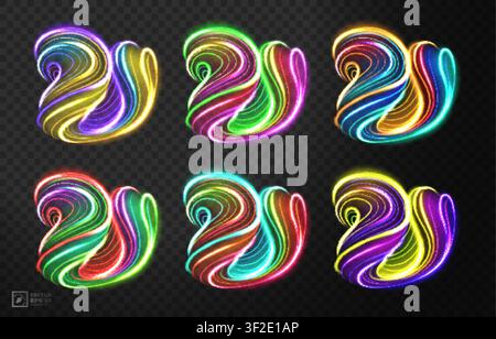 Abstract Multicolor Swirl Line of Light, Isolated on Dark Background, Vector Illustration Stock Vector