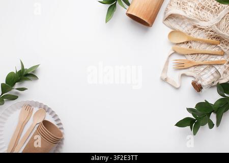 Protecting planet from plastic. Natural eco-friendly disposable utensils Stock Photo