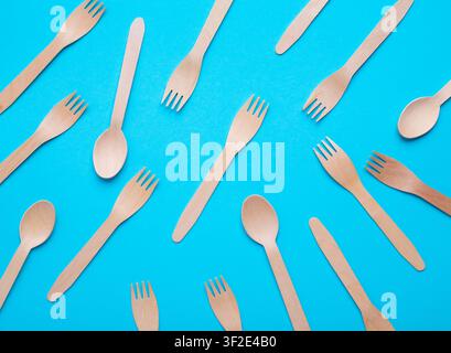 Reusable use concept. Wooden spoons and forks Stock Photo