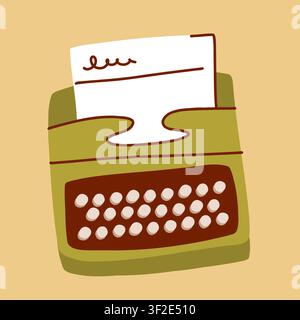 Vintage Typewriter with Paper Sheet, Hand Drawn Retro Writing Illustration for Letters, Storytelling, Stationery and Creative Workspace. Vector illust Stock Vector