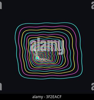 This vector artwork features concentric lines forming a tunnel effect on a dark background. The design showcases multiple colors that create a visual Stock Vector