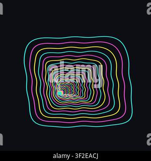 This vector artwork features concentric lines forming a tunnel effect on a dark background. The design showcases multiple colors that create a visual Stock Vector