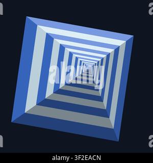 A three-dimensional tunnel with alternating blue and gray stripes. The perspective creates a sense of depth, leading the viewer's eye inward. Stock Vector