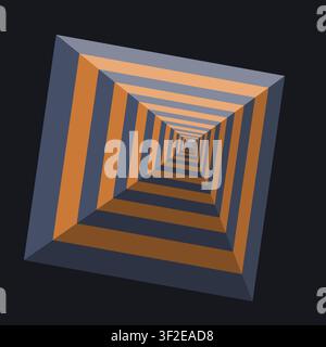 The artwork shows a low poly tunnel made of flat shapes in a pseudo-3D style. The tunnel features striped colors and creates a strong depth illusion w Stock Vector