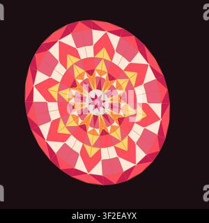 This design features a colorful geometric mandala with intricate shapes and radial symmetry. The artwork showcases various geometric patterns arranged Stock Vector