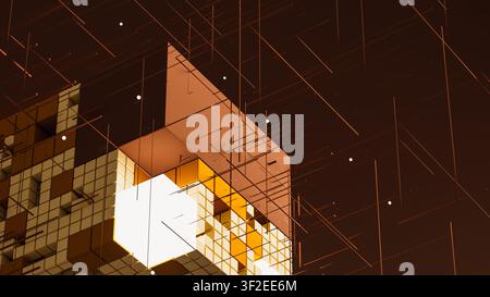 Cubes are shown in a network arrangement, creating a three-dimensional effect. Lines connect the cubes, depicting data flow. Stock Photo