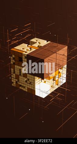 Cubes are shown in a network arrangement, creating a three-dimensional effect. Lines connect the cubes, depicting data flow. Stock Photo