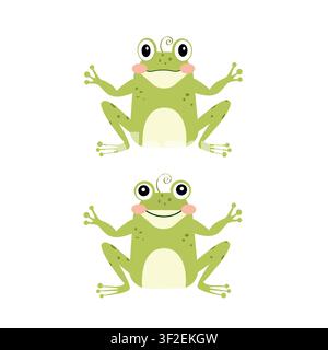 Set of two cute green frogs. Vector illustration. Stock Vector