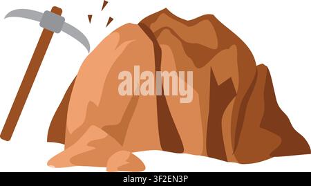 Pickaxe Hitting Rock Mound Vector Icon for Mining and Excavation Design Stock Vector