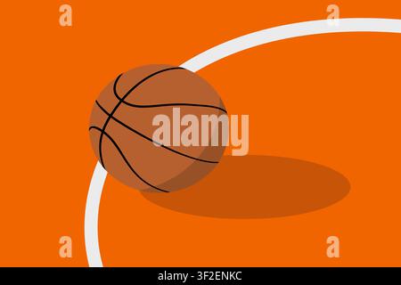 Close Up Basketball on Court Vector Illustration with white line and shadow flat design with Copy Space Stock Vector