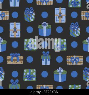 Christmas Gift Seamless Pattern with Colorful Presents Bows Holiday Wrapping Stock Vector