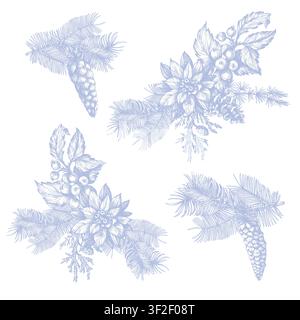 Christmas Pine Isolated Elements Set with Cones Branches Berries Floral Botanical Holiday Clipart Stock Vector