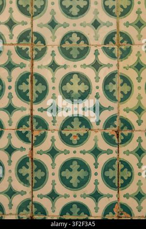 Green and white circular Portuguese azulejo tile pattern Stock Photo