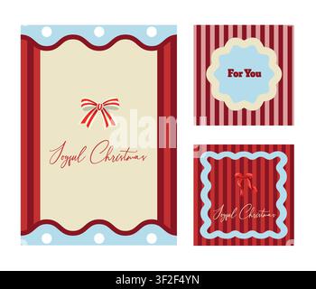 Christmas Dopamine Card Collection with Retro Geometric Frames Festive Wishes and Holiday Templates Stock Vector