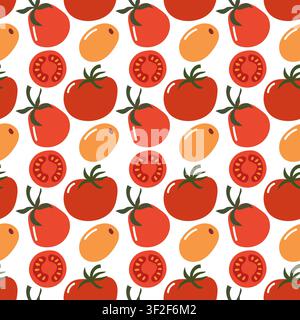 Clean Seamless Tomato Pattern with Red and Yellow Cherry Tomatoes Stock Vector