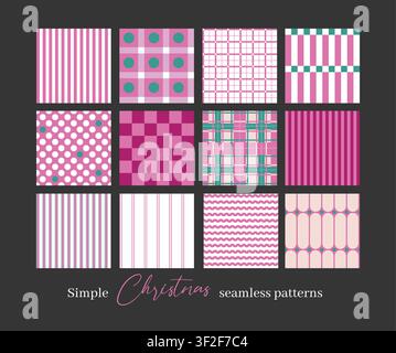 Christmas Geometrical Seamless Patterns Collection with Stripes Checks Dots Waves Minimal Holiday Designs Stock Vector