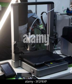 3D printer. 3D printer with blank work surface. Empty 3D printer. Modern new additive progressive technologies. 3D printing three-dimensional technology. Printing modeling manufacturing technology Stock Photo