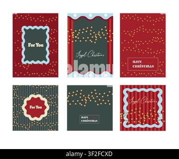 Christmas Lights Card Collection with Festive Frames Garland Holiday Greeting Templates Modern Layouts Stock Vector