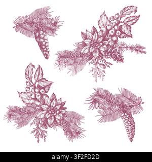 Christmas Pine Isolated Elements Set with Cones Branches Berries Floral Botanical Holiday Clipart Stock Vector
