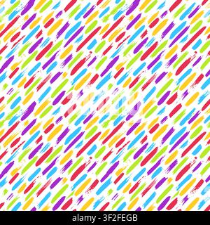 Diagonal multicolored brushstrokes on a white background, vibrant and playful for diverse design applications, seamless vector pattern, abstract backg Stock Vector