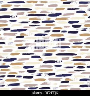 Horizontal brushstrokes in beige, tan, and navy, earthy and balanced for natural and modern design themes, seamless vector pattern, abstract backgroun Stock Vector