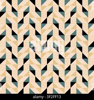 Bright bold vibrant abstract geometric quilt seamless vector pattern, color block technology, geometric colorful patchwork background. Stock Vector