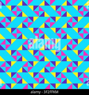 Bright bold vibrant abstract geometric quilt seamless vector pattern, color block technology, geometric colorful patchwork background. Stock Vector
