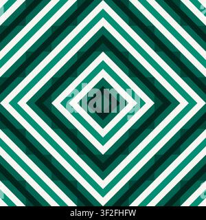 Viridian diamonds, colorful zigzags, diamonds, and optical illusion, seamless geometric vector pattern . Bold abstract design background, fabric, wall Stock Vector