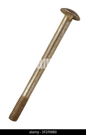 Old bronze long carriage bolt isolated on white background Stock Photo