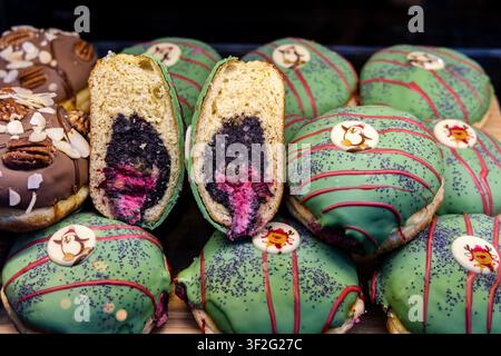 Festive doughnuts with poppy seed filling at Cukiernia Olsza, Krakowskie Przedmiescie, Warsaw, Poland Stock Photo