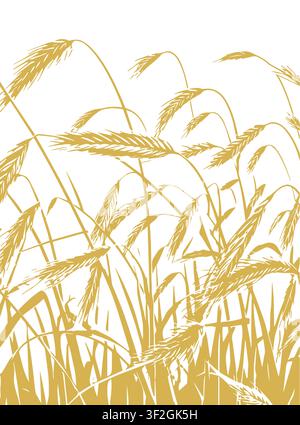 Wheat growing in a field. Floral landscape. Not AI, vector illustration. Stock Vector
