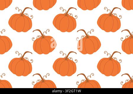 Orange pumpkins with stems in seamless pattern. Autumn harvest repeat design. Vector illustration for seasonal fabric, wallpaper Stock Vector