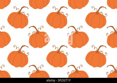 Orange pumpkins with stems in seamless pattern. Autumn harvest repeat design. Vector illustration for seasonal fabric, wallpaper Stock Vector