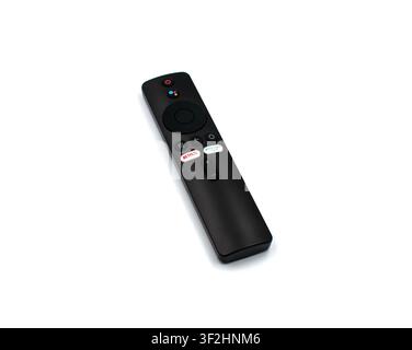 Black remote control for smart TV on a white background Stock Photo