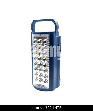 Portable rechargeable LED emergency light on a white background Stock Photo