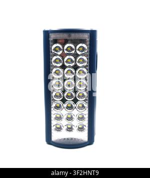 Portable rechargeable LED emergency light on a white background Stock Photo