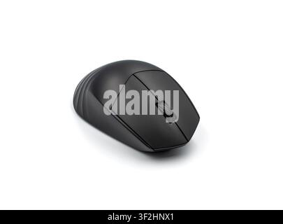 Modern black ergonomic wireless computer mouse on a white background Stock Photo