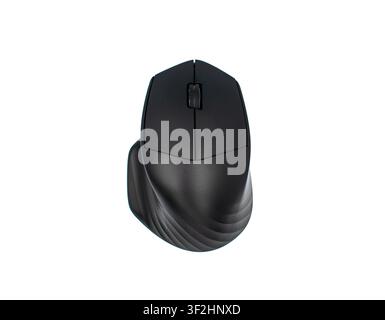 Modern black ergonomic wireless computer mouse on a white background Stock Photo