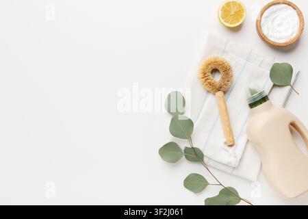 Flat lay composition with bio natural cleaners Stock Photo