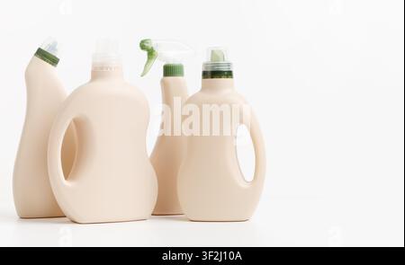 Set of different recycling bottles on white background Stock Photo