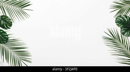 Frame of Tropical green leaves on white background Stock Photo